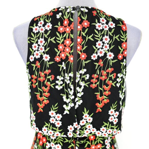 Tahari Dress Womens 10 Black Floral Embroidered Halter with Overlay Lined - Picture 9 of 16